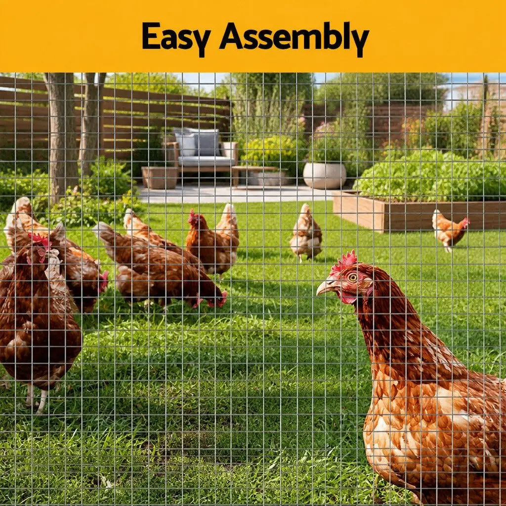 Welded Wire Mesh Silver 15m x 1.2m Anti-Rust Cross-Wire Pattern for Poultry Garden Pet Coop Fencing