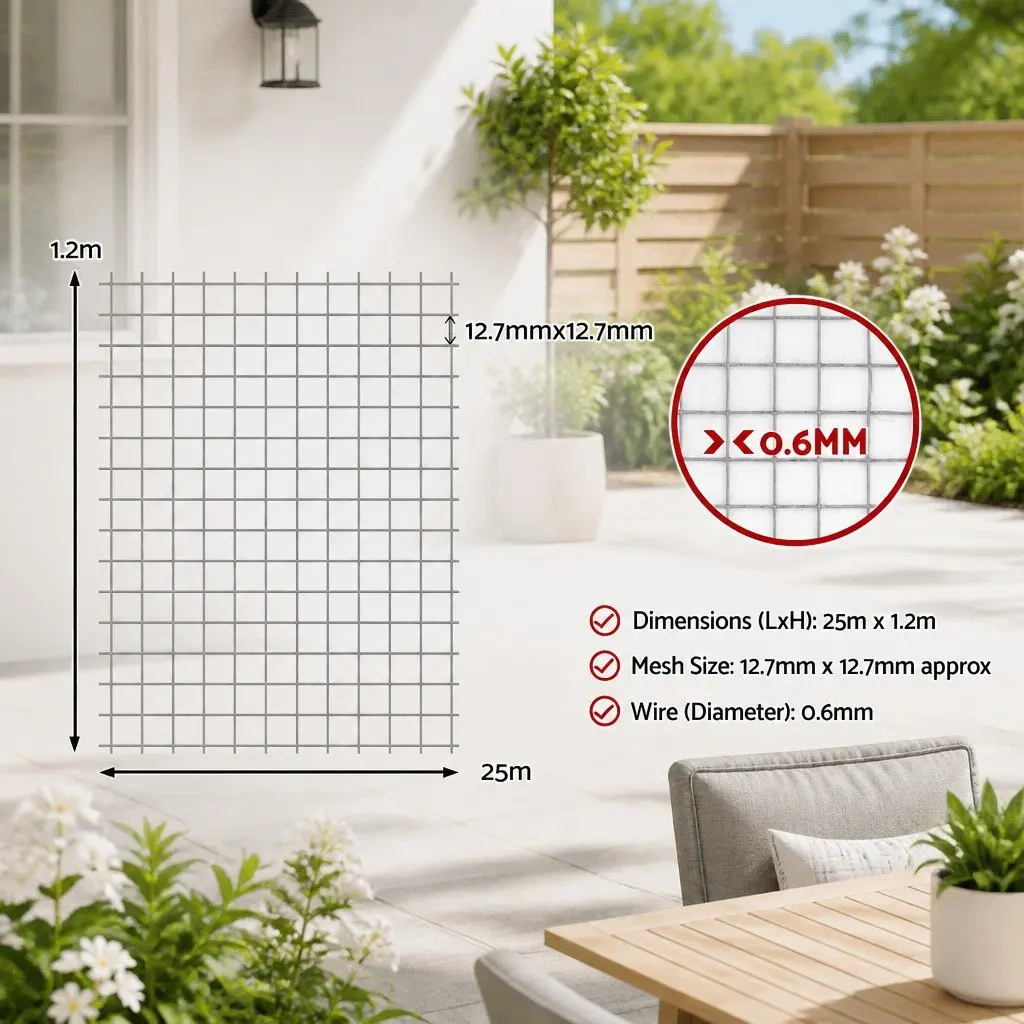 Welded Wire Mesh Silver 25m x 1.2m Anti-Rust Poultry Netting Fence for Garden Coop Duck Goose