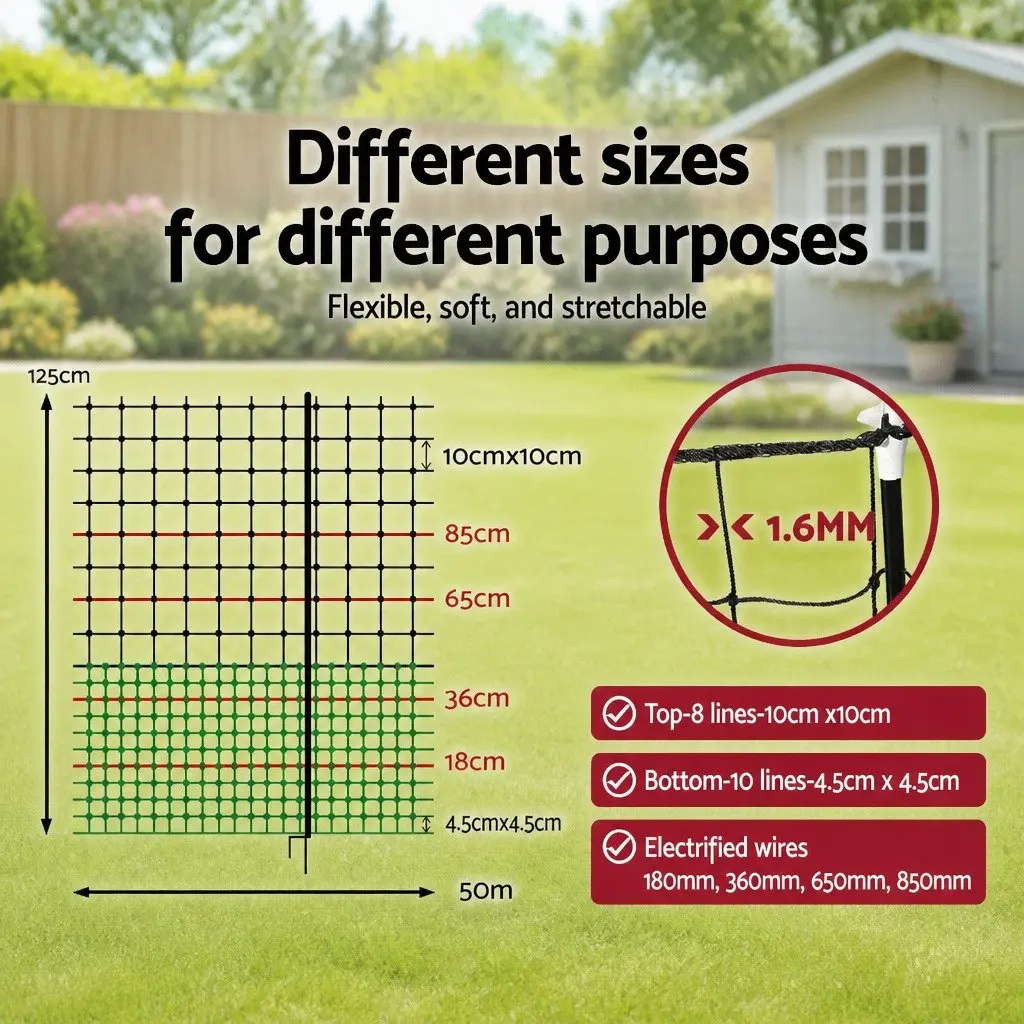 Poultry Netting Electric Fence 50m x 125cm Chicken Duck Goose Livestock