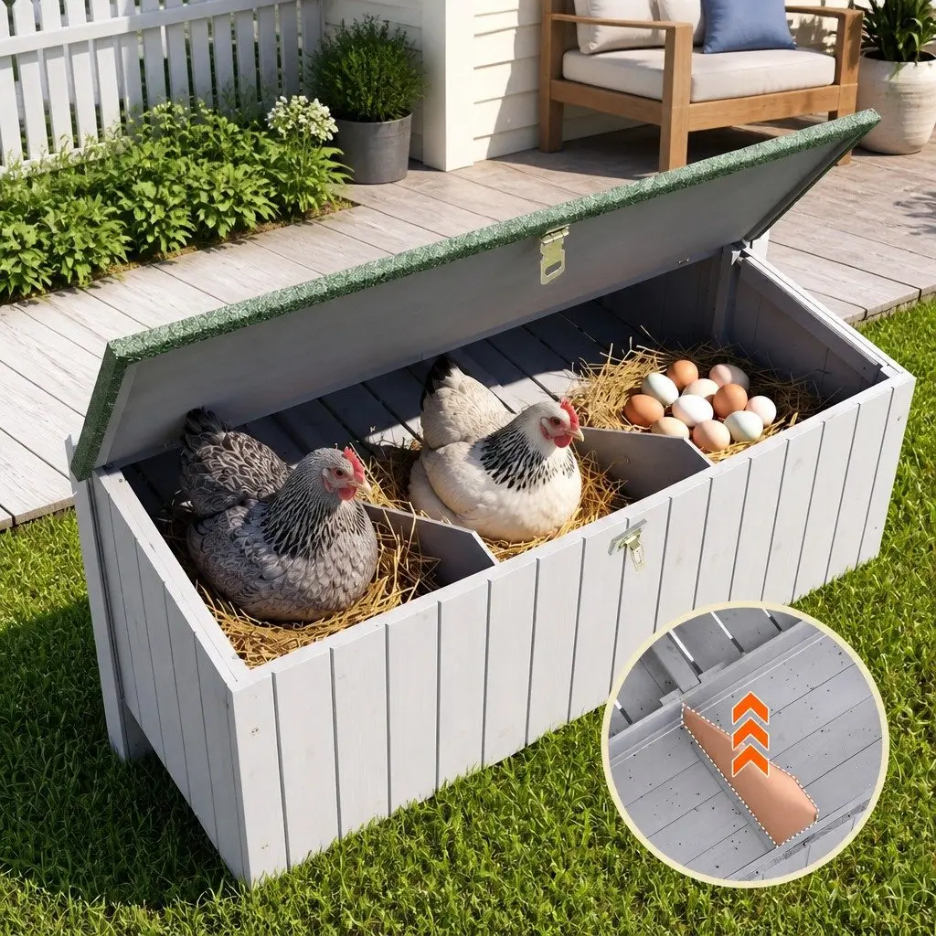 Chicken Coop Light Grey 219cm Wooden Frame Outdoor Enclosure with Nesting Box and Ramp