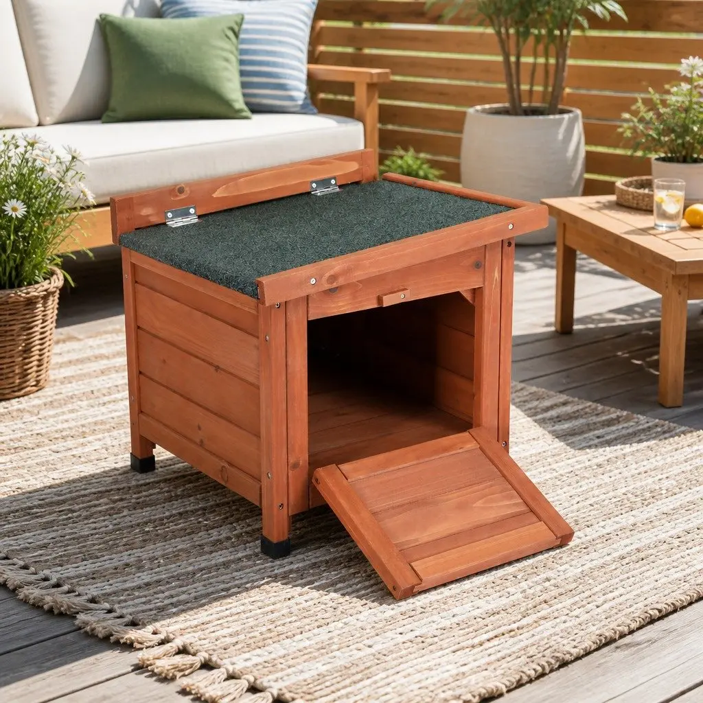 Outdoor Cat House Wooden Shelter Small Animal Hutch Rabbit Enclosure Condo
