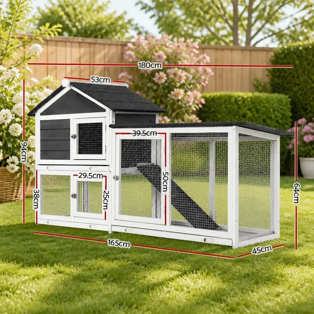 Wooden Chicken Coop Rabbit Hutch Extra Large Grey White with Ramp Door