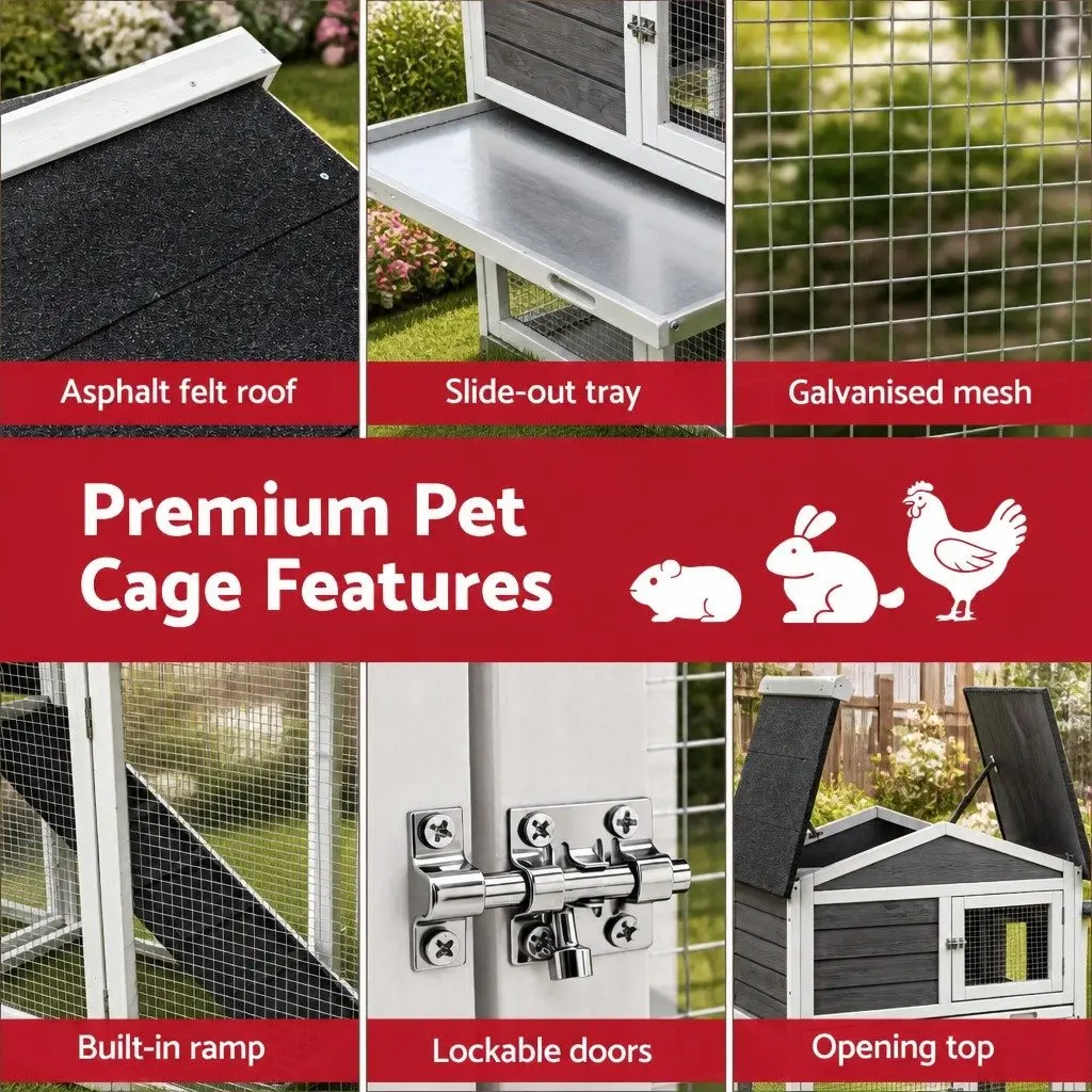 Wooden Chicken Coop Rabbit Hutch Extra Large Grey White with Ramp Door