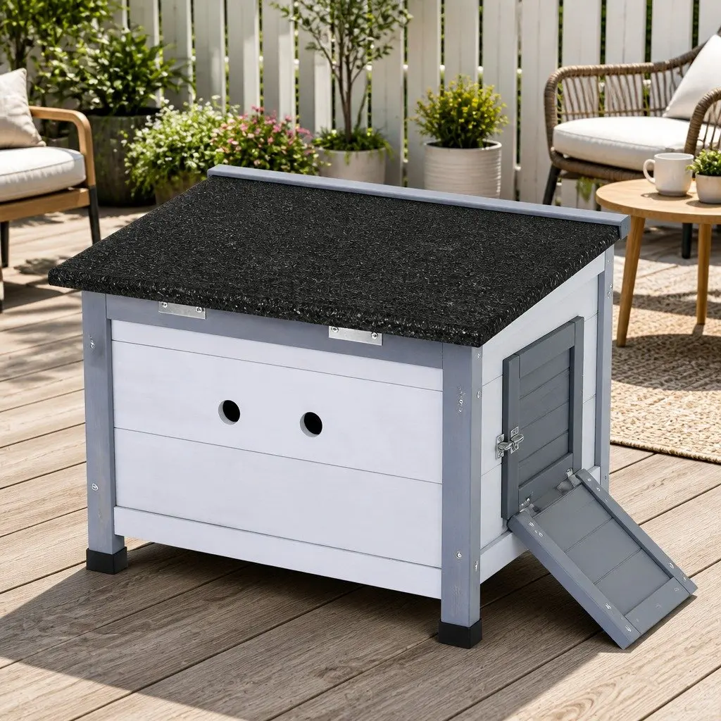 Outdoor Cat House Wooden Shelter Rabbit Hutch Small Animal Enclosure Condo