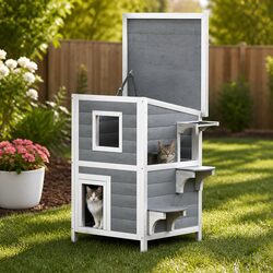 Wooden Pet Hutch Outdoor Cat Rabbit House Shelter Condo Small Animal Cage