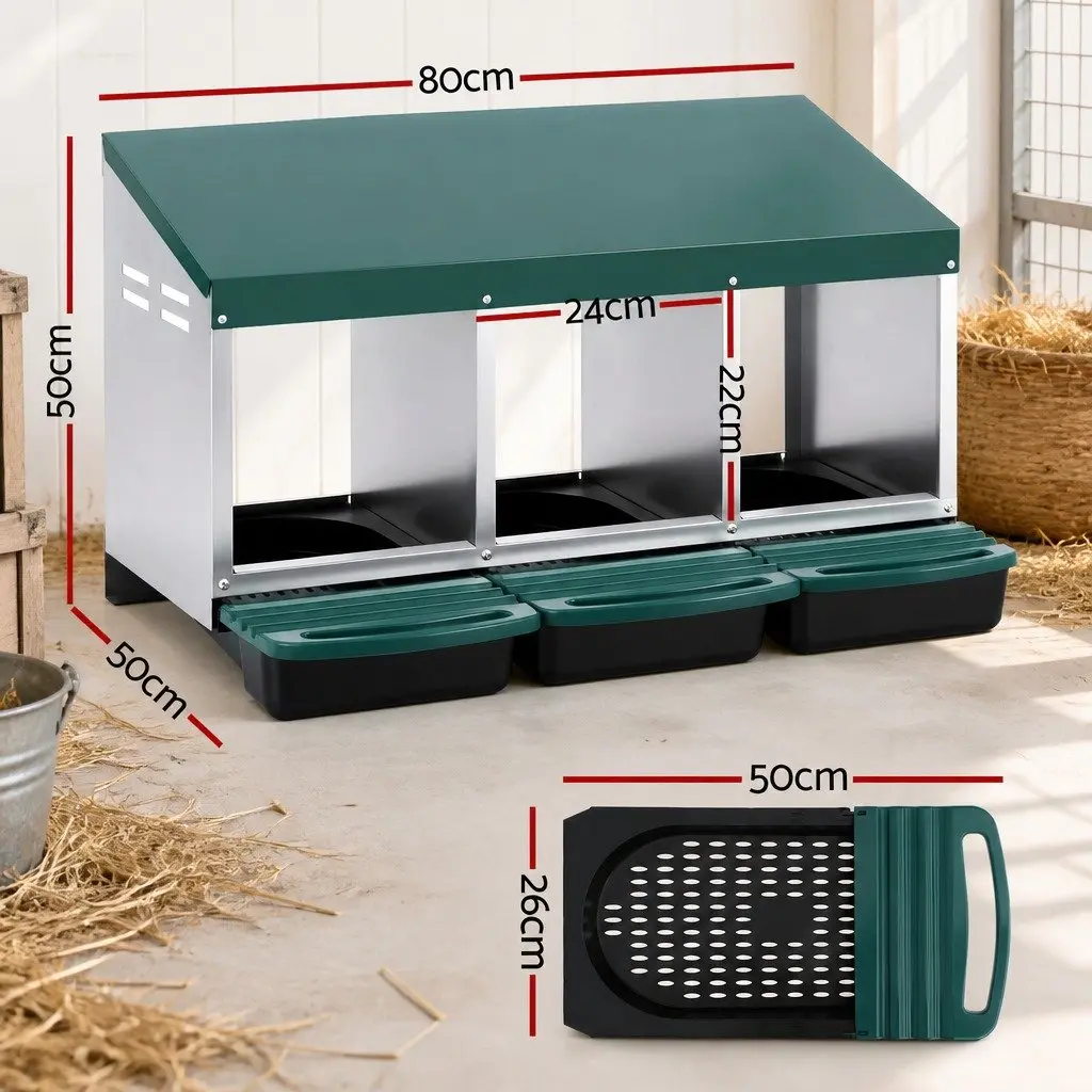 Chicken Nesting Box Roll Away 3 Holes Wall Mounted Nest Box Green Galvanized