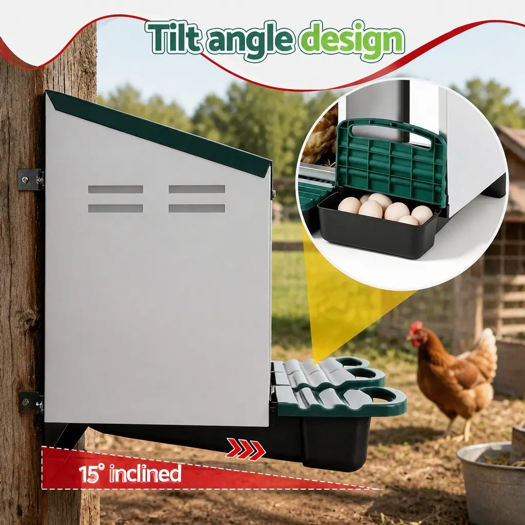 Chicken Nesting Box Roll Away 3 Holes Wall Mounted Nest Box Green Galvanized