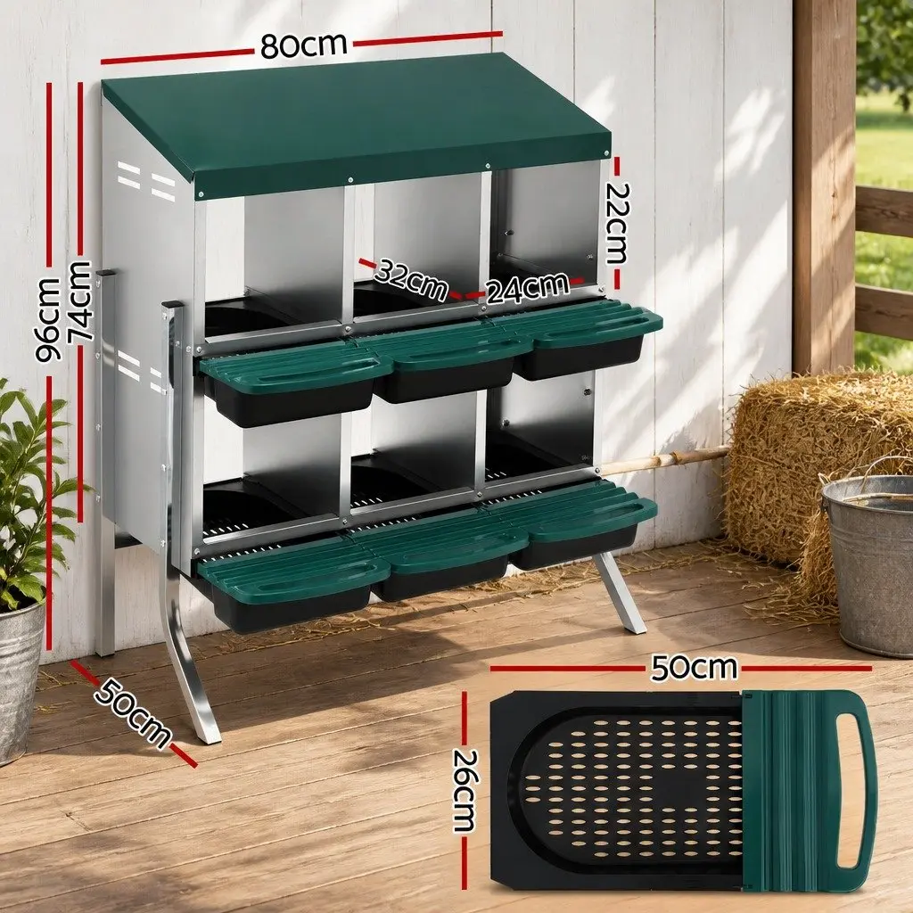 Chicken Nesting Box 6 Holes Roll Away Metal Wall Mounted Green Automatic Egg