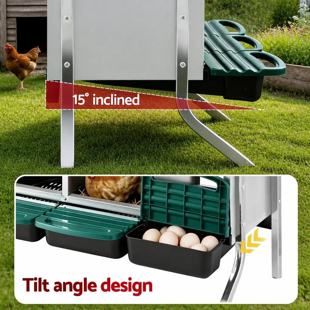 Chicken Nesting Box 6 Holes Roll Away Metal Wall Mounted Green Automatic Egg