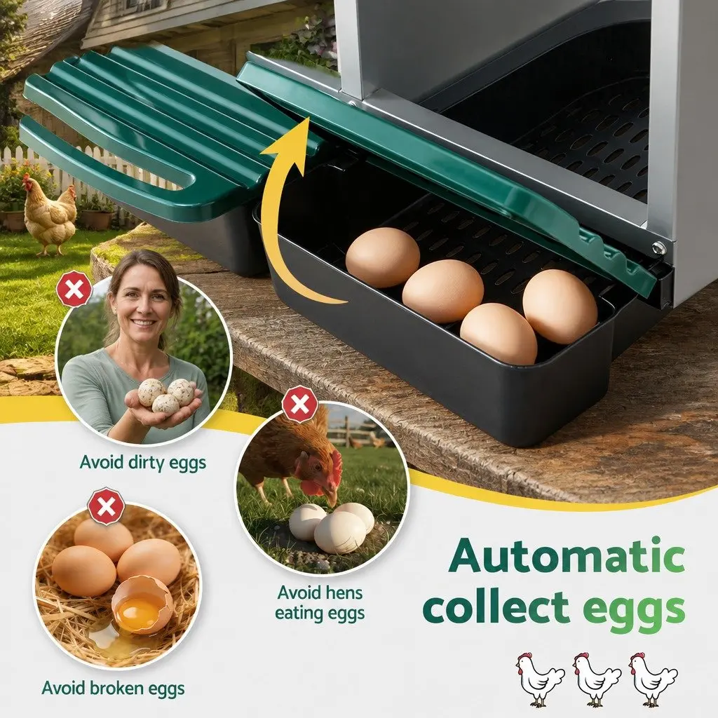 Chicken Nesting Box Green 6 Holes Roll Away Automatic Egg Collection Wall Mounted