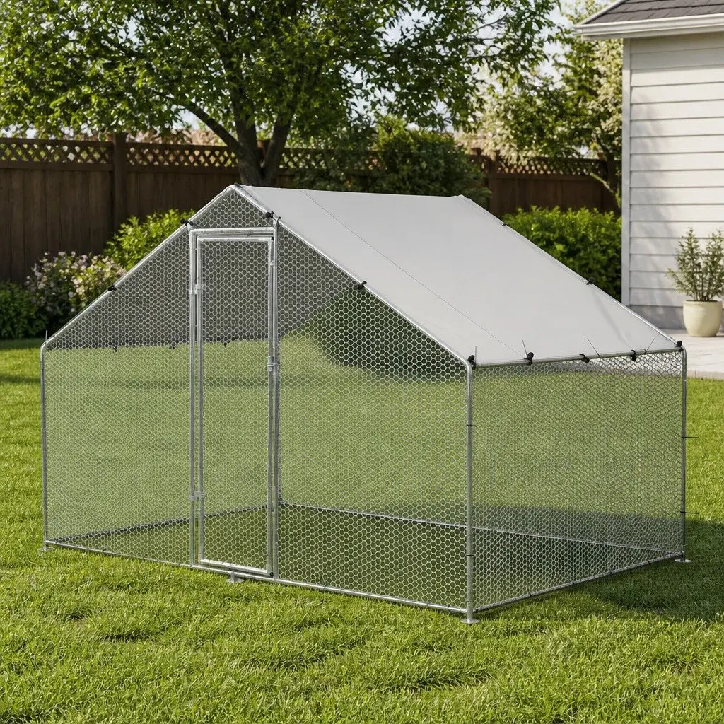 Large Outdoor Pet Enclosure Silver 3x2x2m Walk-in Chicken Coop Rabbit Hutch Run