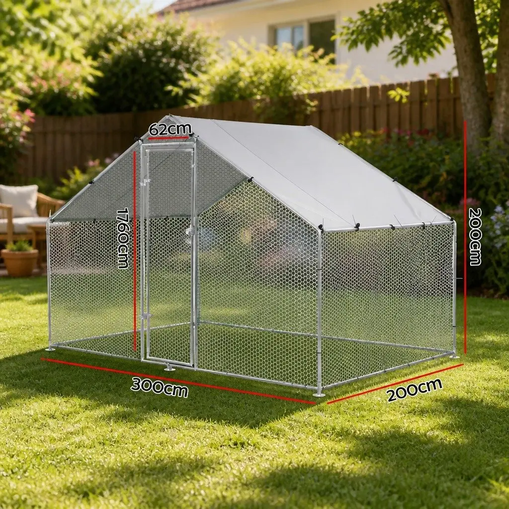 Large Outdoor Pet Enclosure Silver 3x2x2m Walk-in Chicken Coop Rabbit Hutch Run