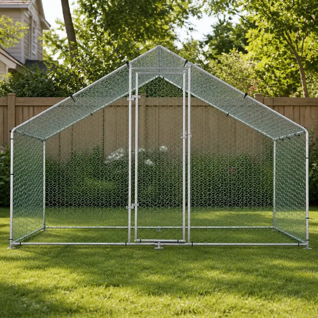Large Outdoor Pet Enclosure Silver 3x2x2m Walk-in Chicken Coop Rabbit Hutch Run