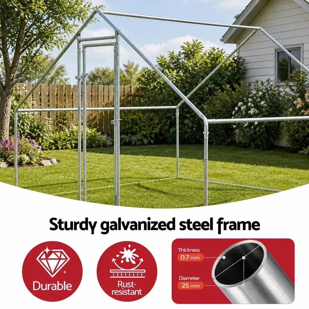 Large Outdoor Pet Enclosure Silver 3x2x2m Walk-in Chicken Coop Rabbit Hutch Run