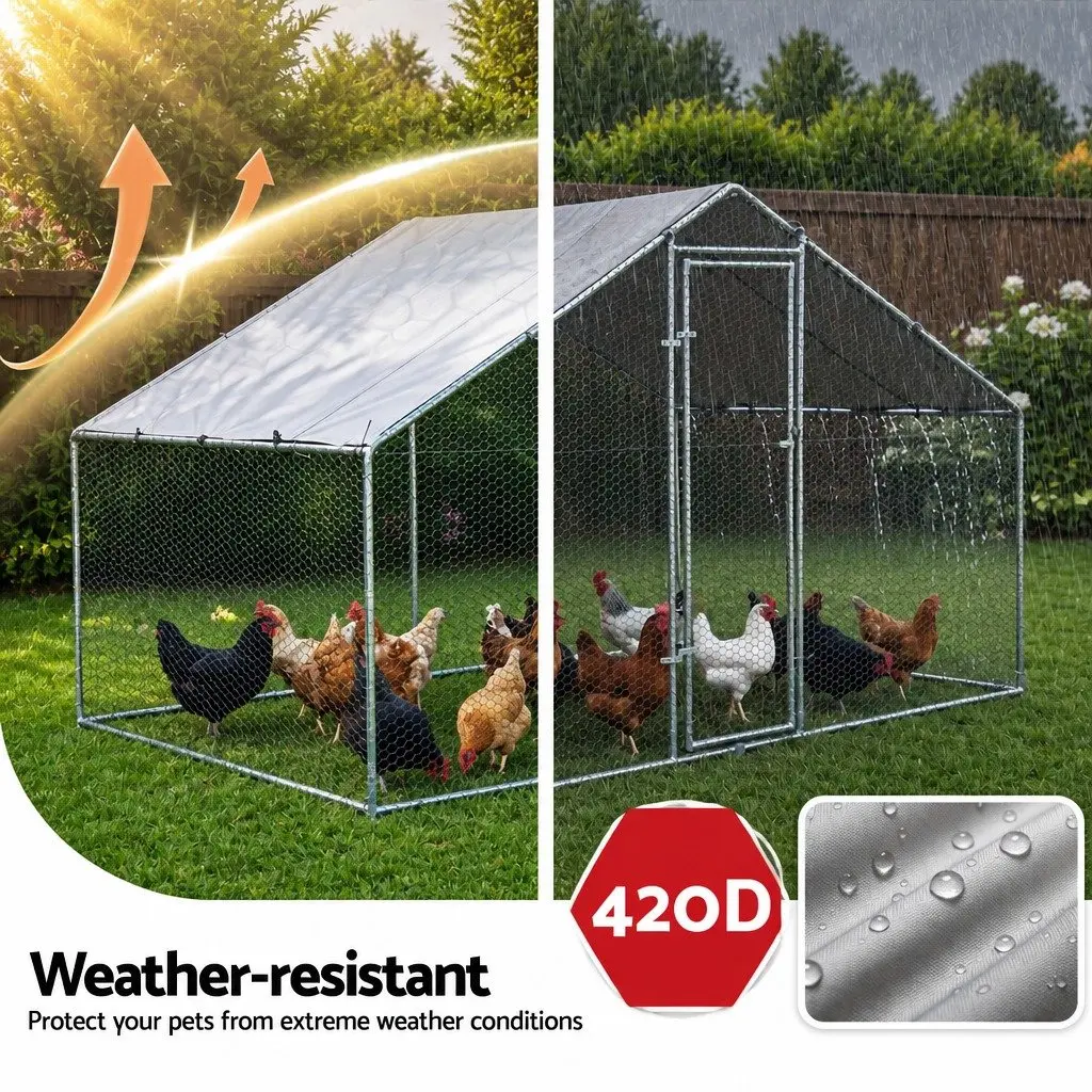 Large Outdoor Pet Enclosure Silver 3x2x2m Walk-in Chicken Coop Rabbit Hutch Run