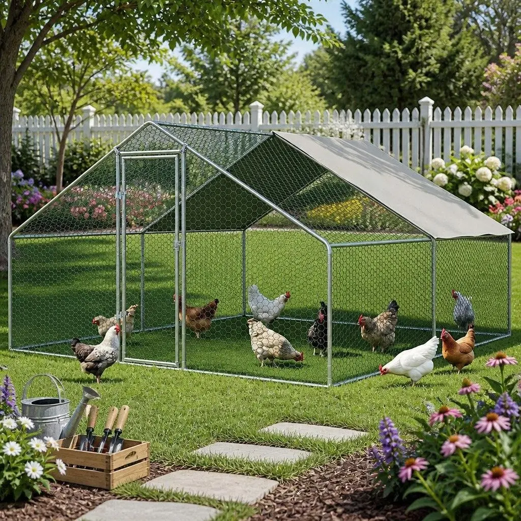 Chicken Coop Cage 3x4x2m Galvanised Steel Poultry Duck Geese Run Shelter Pet