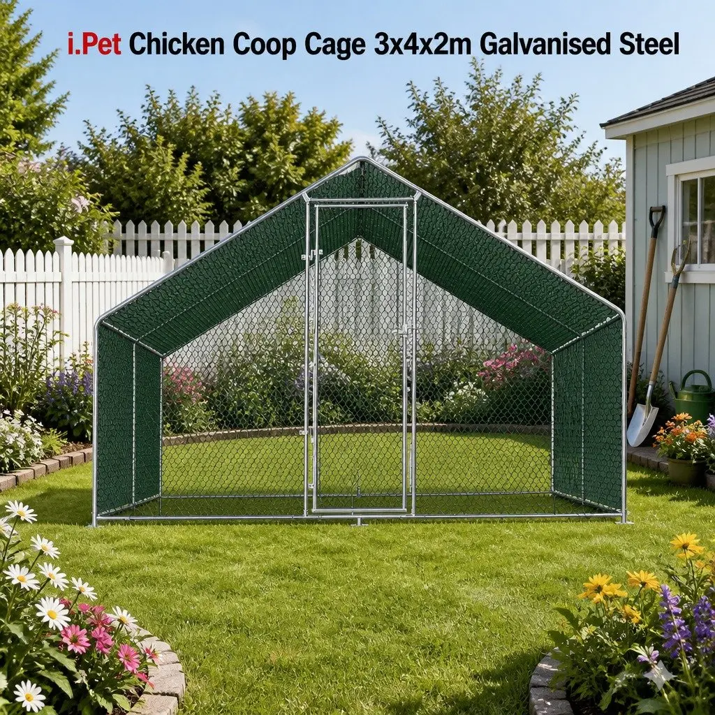 Chicken Coop Cage 3x4x2m Galvanised Steel Poultry Duck Geese Run Shelter Pet