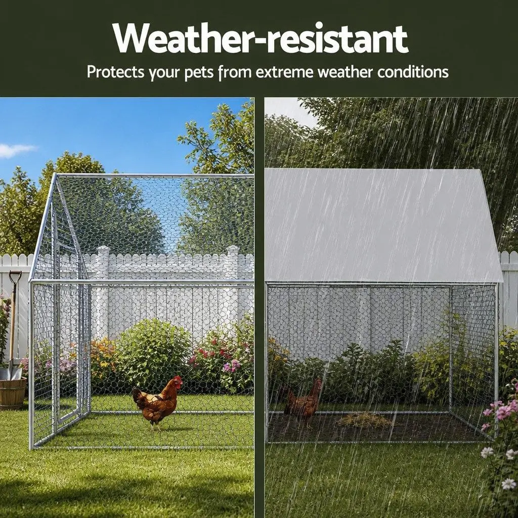 Chicken Coop Cage 3x4x2m Galvanised Steel Poultry Duck Geese Run Shelter Pet