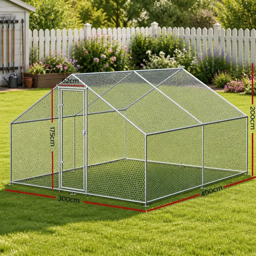 Chicken Coop Cage 3x4x2m Galvanised Steel Poultry Duck Geese Run Shelter Pet