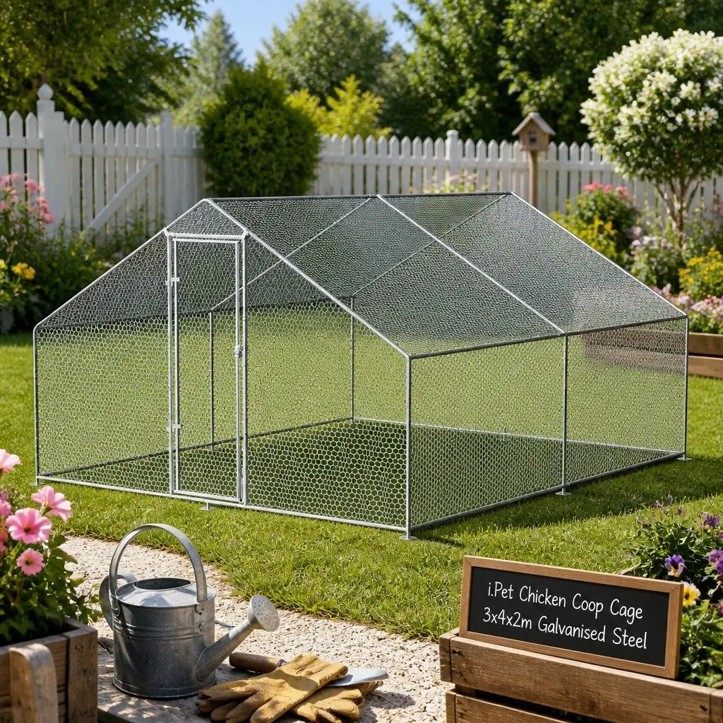 Chicken Coop Cage 3x4x2m Galvanised Steel Poultry Duck Geese Run Shelter Pet