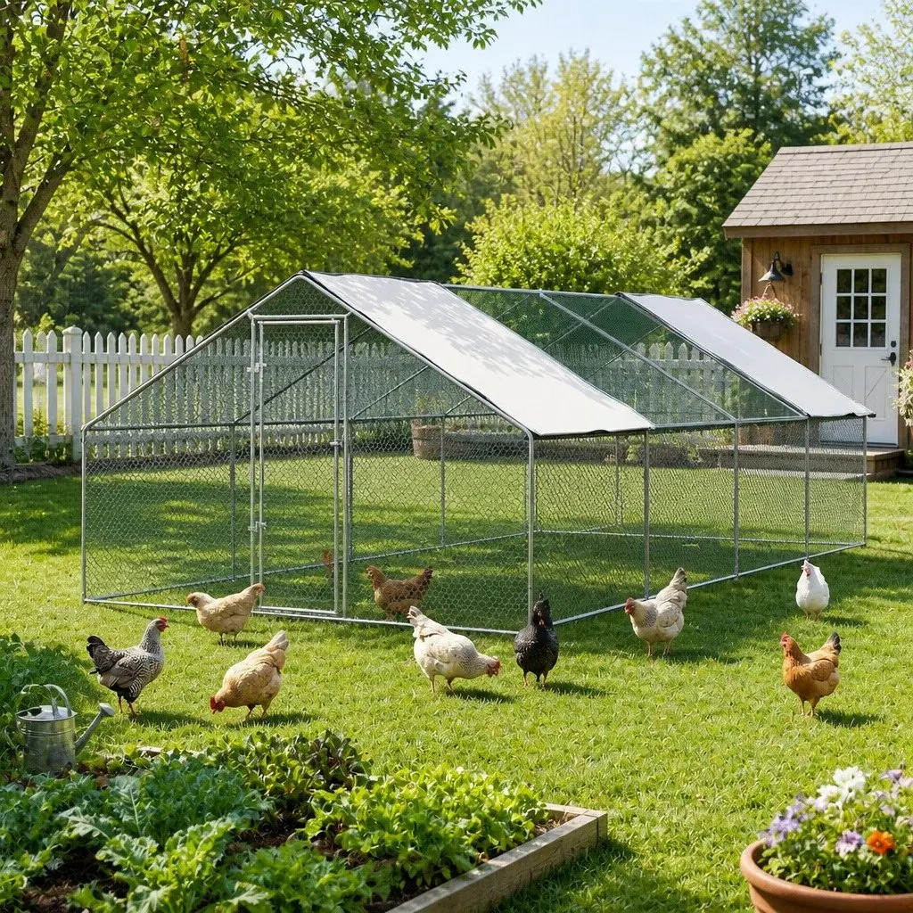 Chicken Coop Silver 3x8x2m Galvanised Steel Spacious Poultry Housing Run