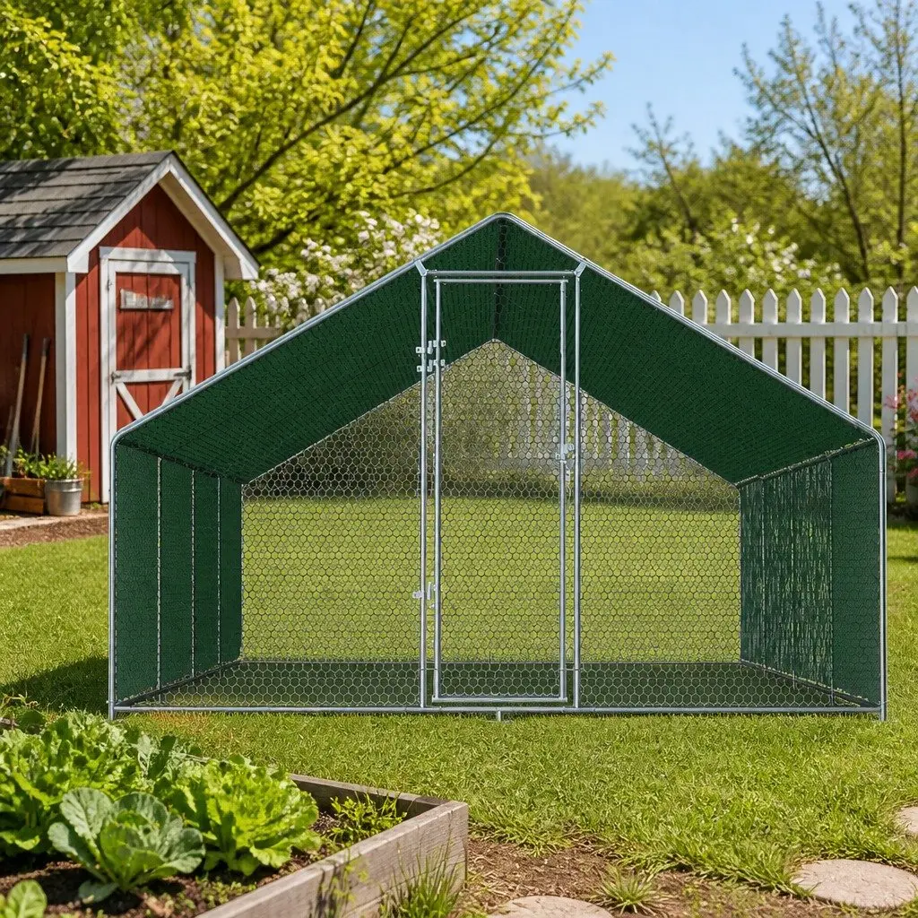 Chicken Coop Silver 3x8x2m Galvanised Steel Spacious Poultry Housing Run
