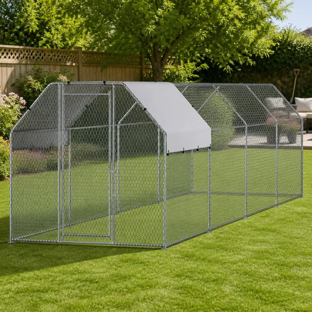 Chicken Coop Silver 2m x 8m Walk In Galvanised Steel Frame