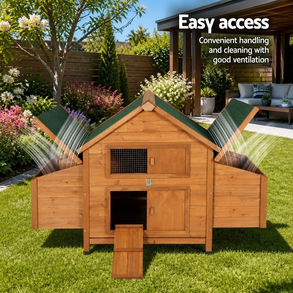 Large Wooden Chicken Coop Rabbit Hutch Brown Green 150cm with Ramp and Hatching Box