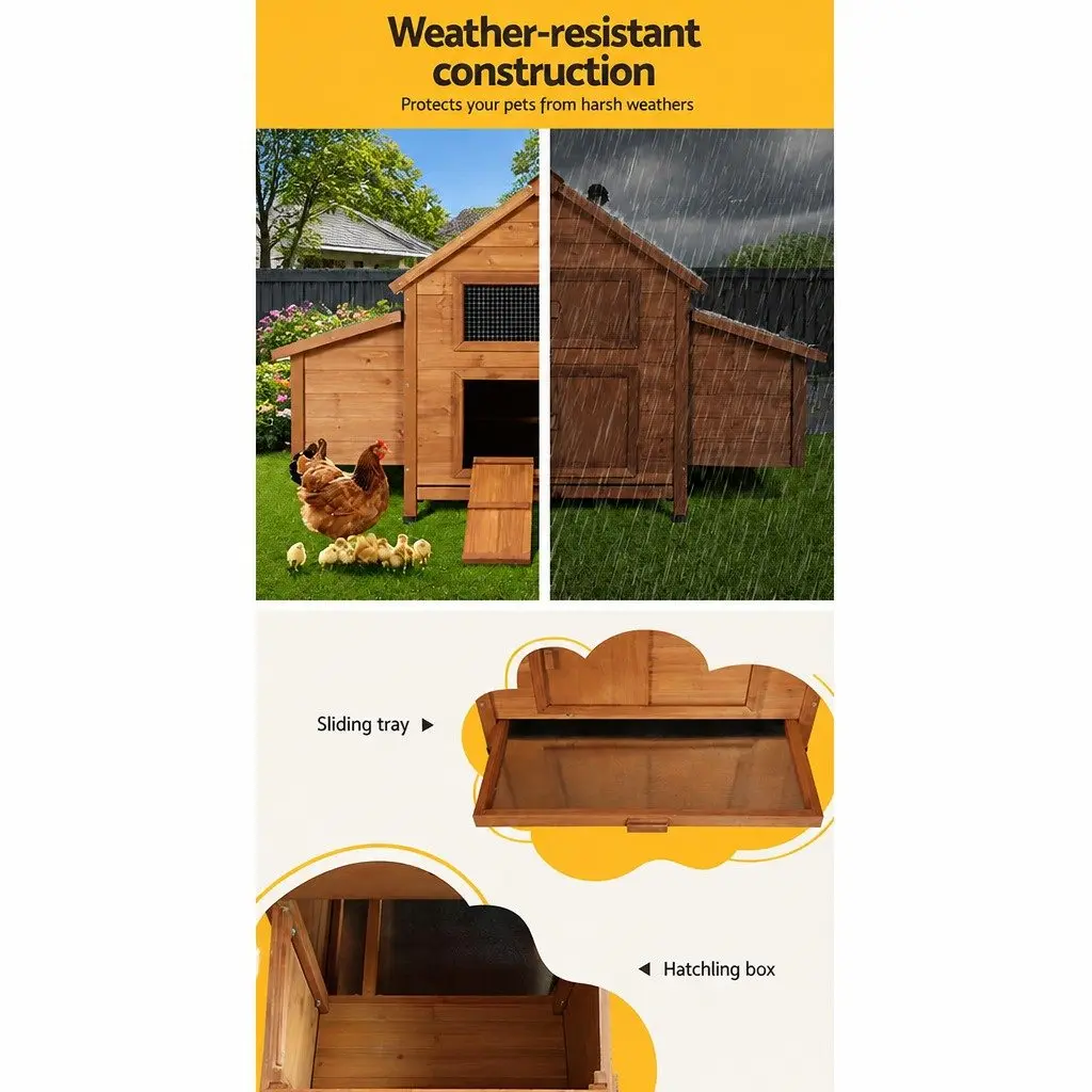 Large Wooden Chicken Coop Rabbit Hutch Brown Green 150cm with Ramp and Hatching Box