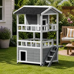 Wooden Cat House Rabbit Hutch Small Animal Shelter Outdoor Indoor Pet Condo