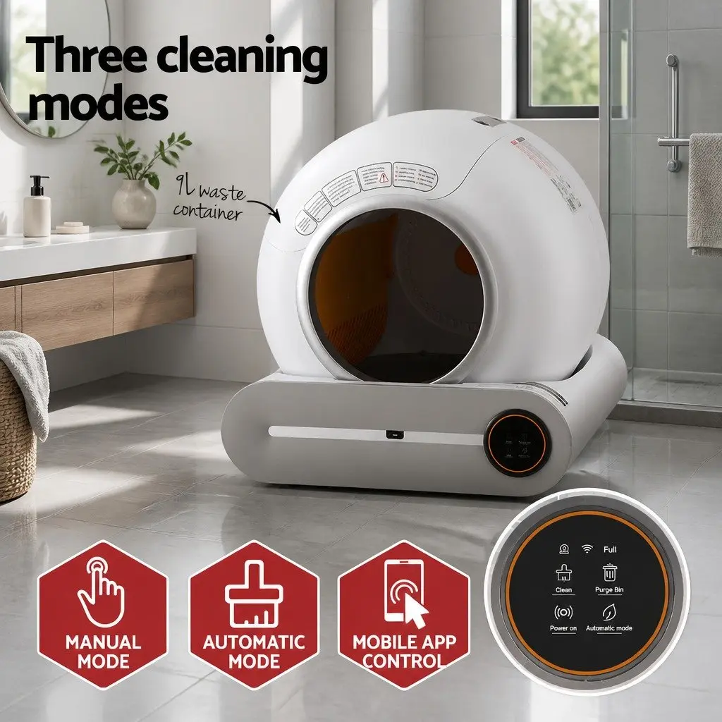 Automatic Cat Litter Box White Large 9L Waste Capacity Smart App Control