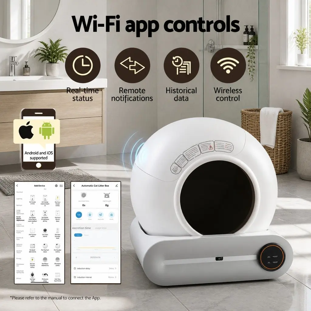 Automatic Cat Litter Box White Large 9L Waste Capacity Smart App Control