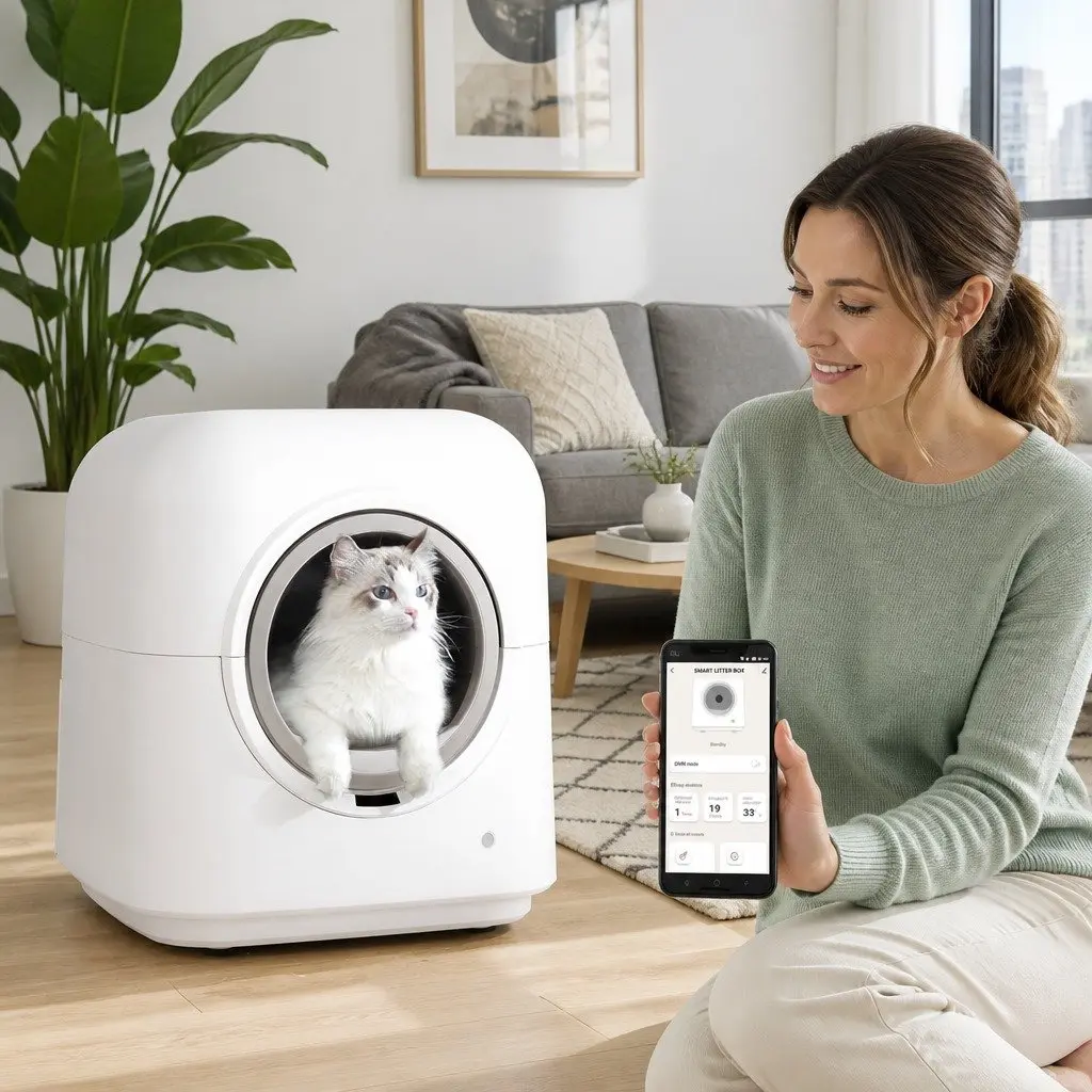Automatic Cat Litter Box White Large Self-Cleaning App Control