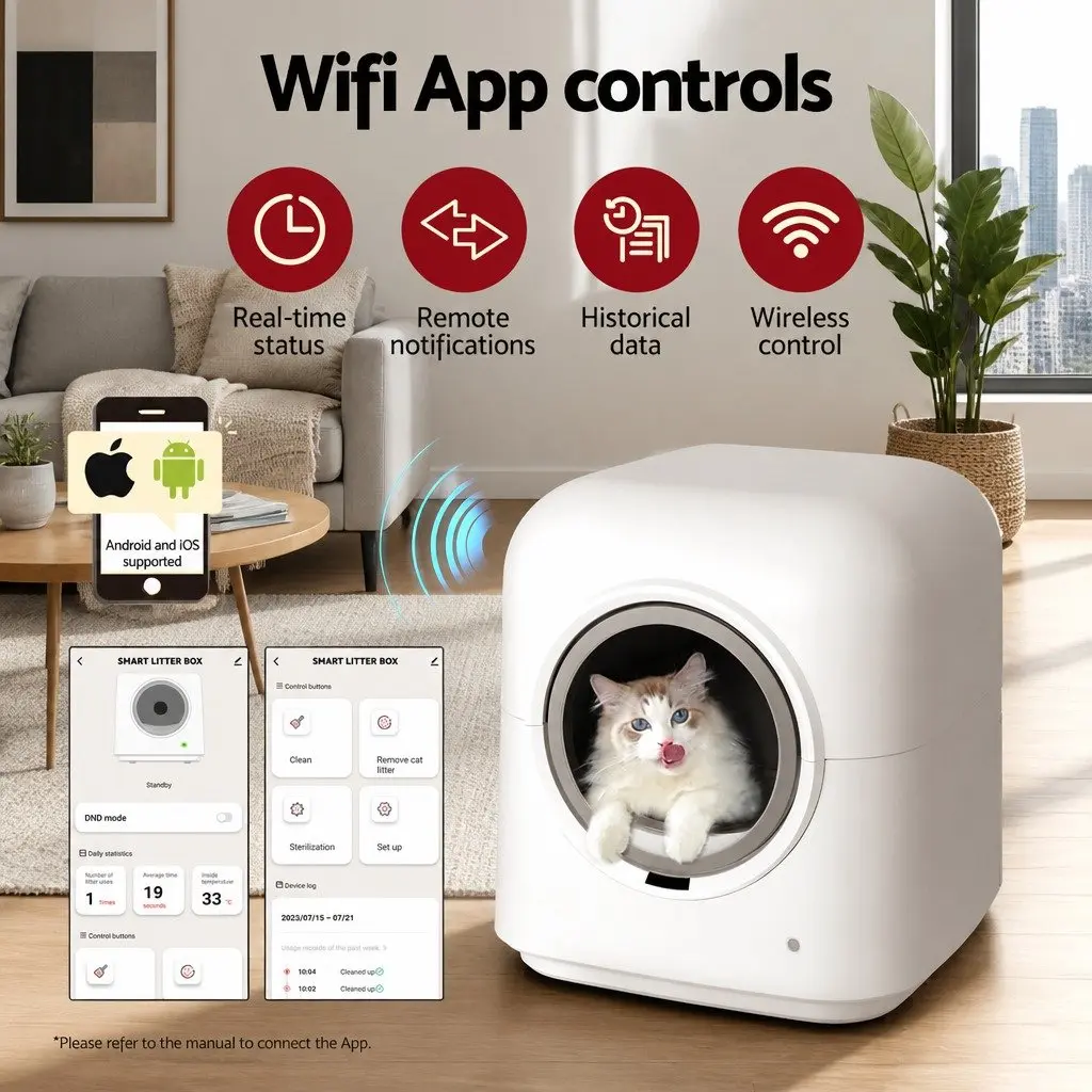 Automatic Cat Litter Box White Large Self-Cleaning App Control