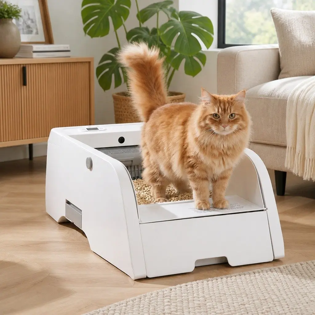 Automatic Cat Litter Box White 5L Smart Self-Cleaning App Control with Anti-Pinch Safety Ultra-Low Noise