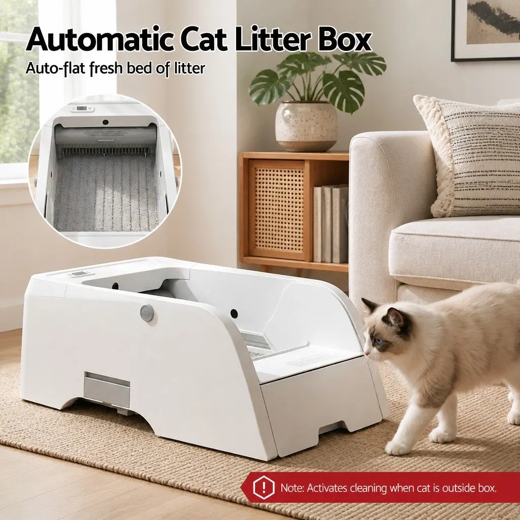 Automatic Cat Litter Box White 5L Smart Self-Cleaning App Control with Anti-Pinch Safety Ultra-Low Noise