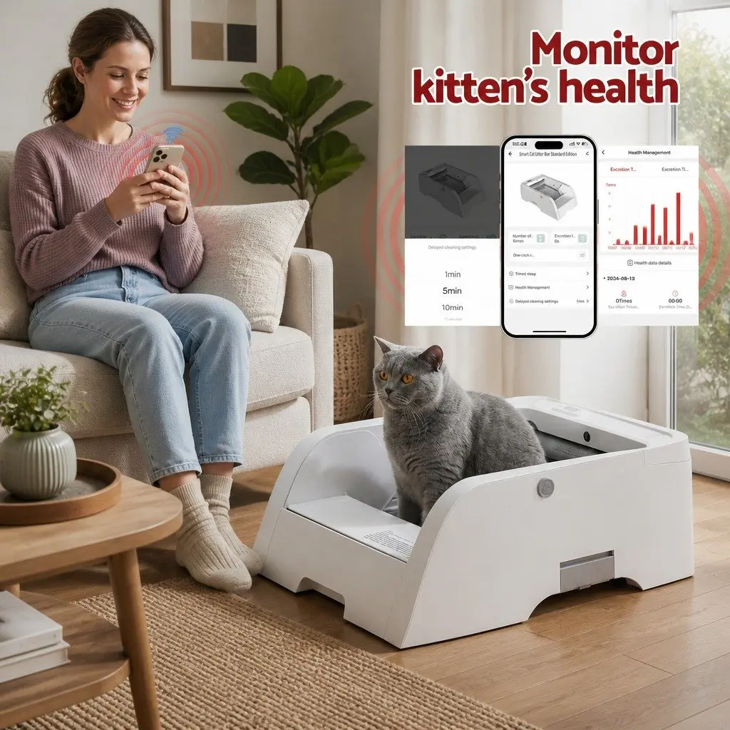 Automatic Cat Litter Box White 5L Smart Self-Cleaning App Control with Anti-Pinch Safety Ultra-Low Noise