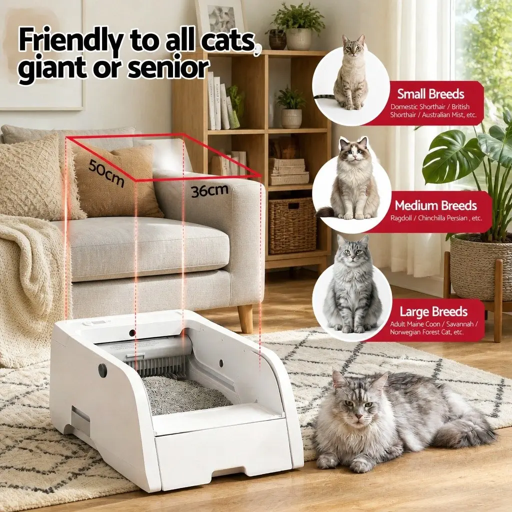 Automatic Cat Litter Box White 5L Smart Self-Cleaning App Control with Anti-Pinch Safety Ultra-Low Noise