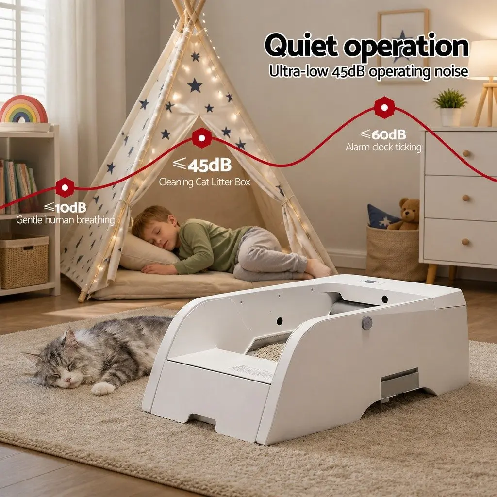 Automatic Cat Litter Box White 5L Smart Self-Cleaning App Control with Anti-Pinch Safety Ultra-Low Noise