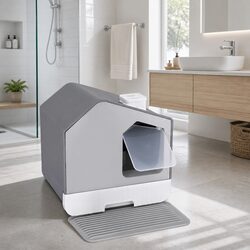 Efficient Grey Enclosed Cat Litter Box with Accessories