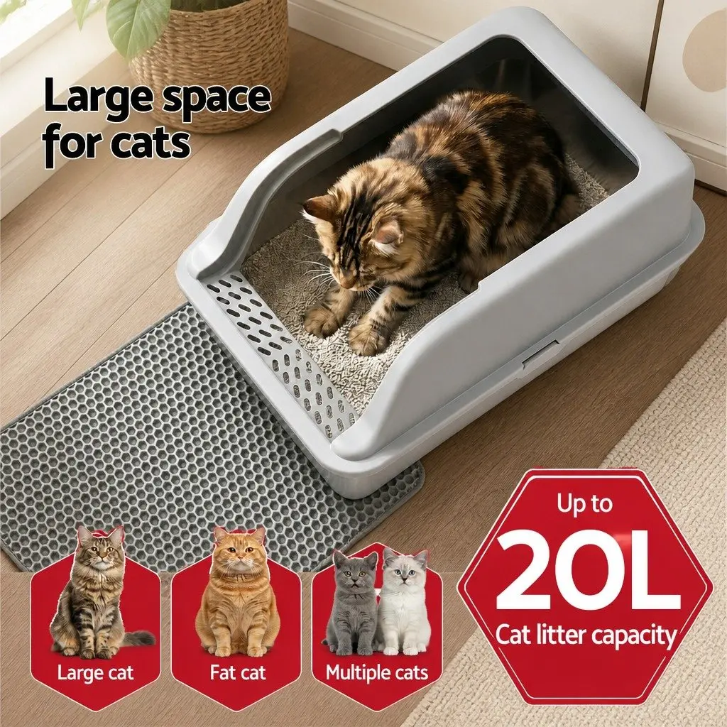 Cat Litter Box Stainless Steel Large Semi-Enclosed High Sided Kitty Toilet with
