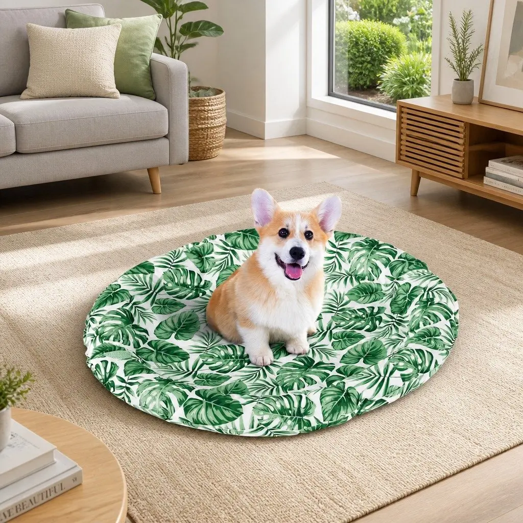 Pet Cooling Mat Green 50cm Self-Cooling Gel Dog Cat Round Bed Cushion