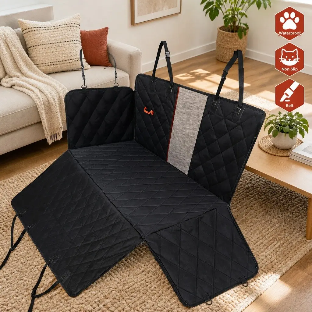 Pet Car Seat Cover Black Waterproof Non-Slip Hammock Style 137cm x 147cm