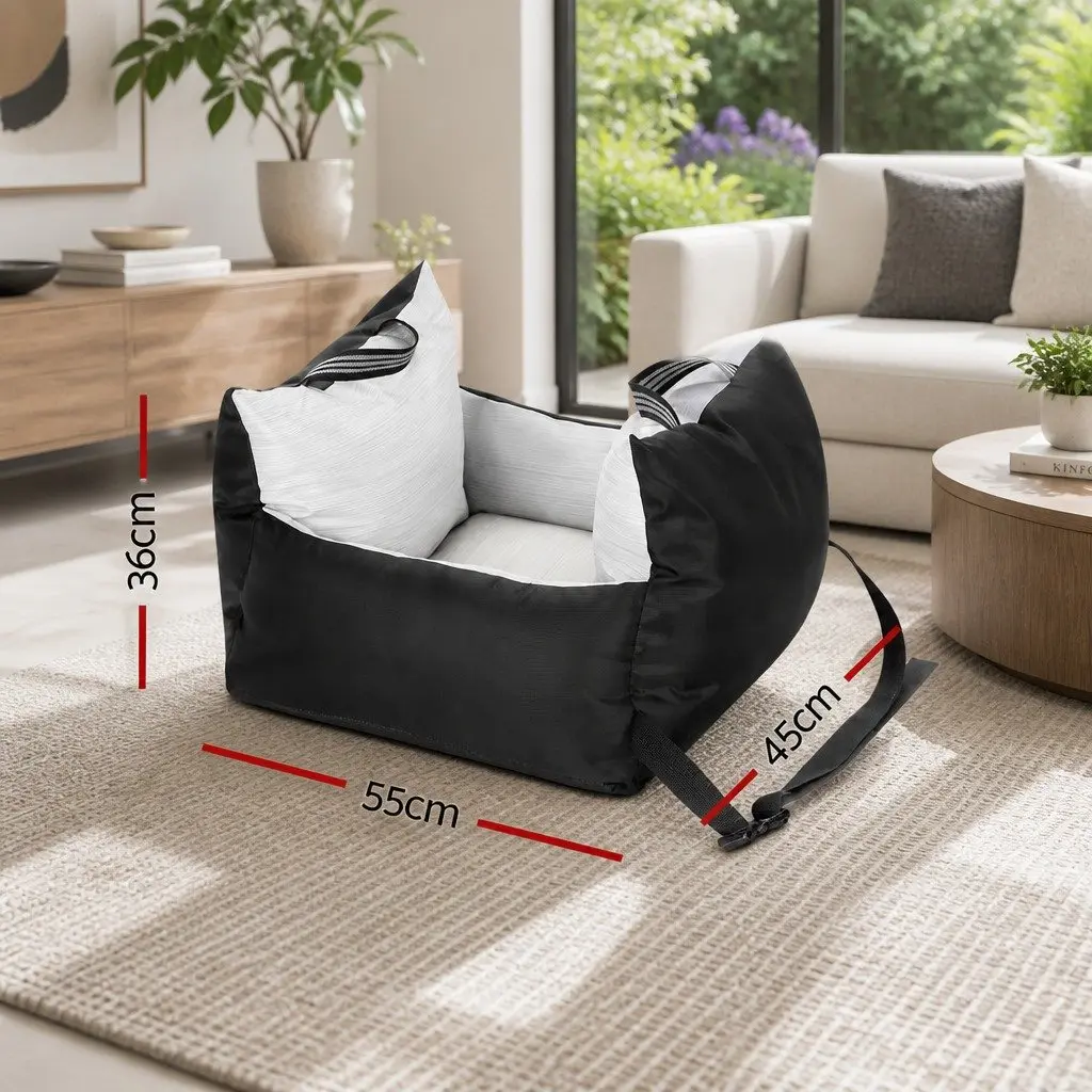 Dog Car Seat Booster Black Grey 55cm Portable Pet Bed Non-Slip Waterproof