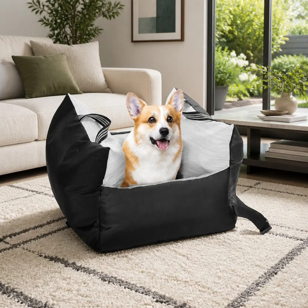 Dog Car Seat Booster Black Grey 55cm Portable Pet Bed Non-Slip Waterproof
