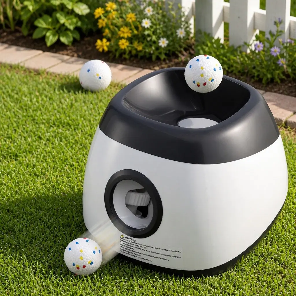 Dog Ball Launcher White Grey Automatic Interactive Toy 6 ETPU Balls 14m 18m 22m
