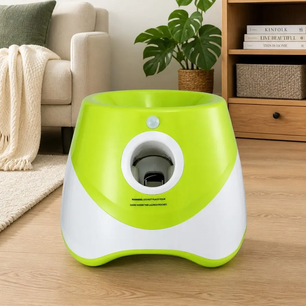 Dog Ball Launcher White Green Automatic Interactive Toy 3 Adjustable Distance Settings