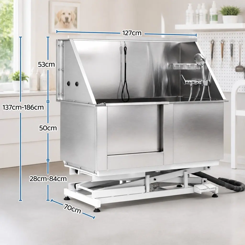 Electric Pet Bath Tub Dog Grooming Station Stainless Steel Adjustable Height