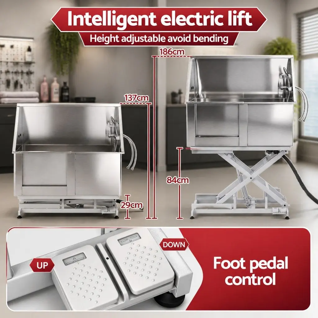 Electric Pet Bath Tub Dog Grooming Station Stainless Steel Adjustable Height