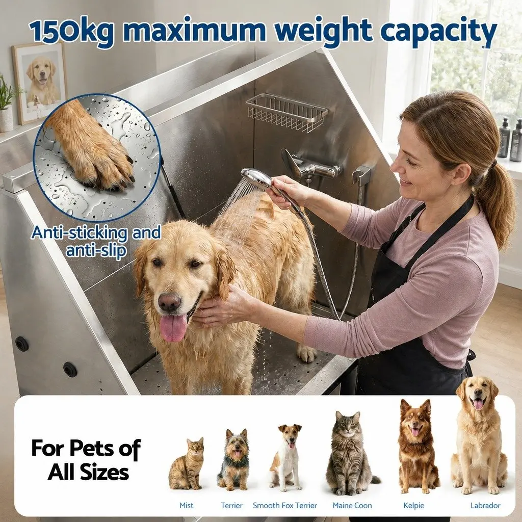 Electric Pet Bath Tub Dog Grooming Station Stainless Steel Adjustable Height